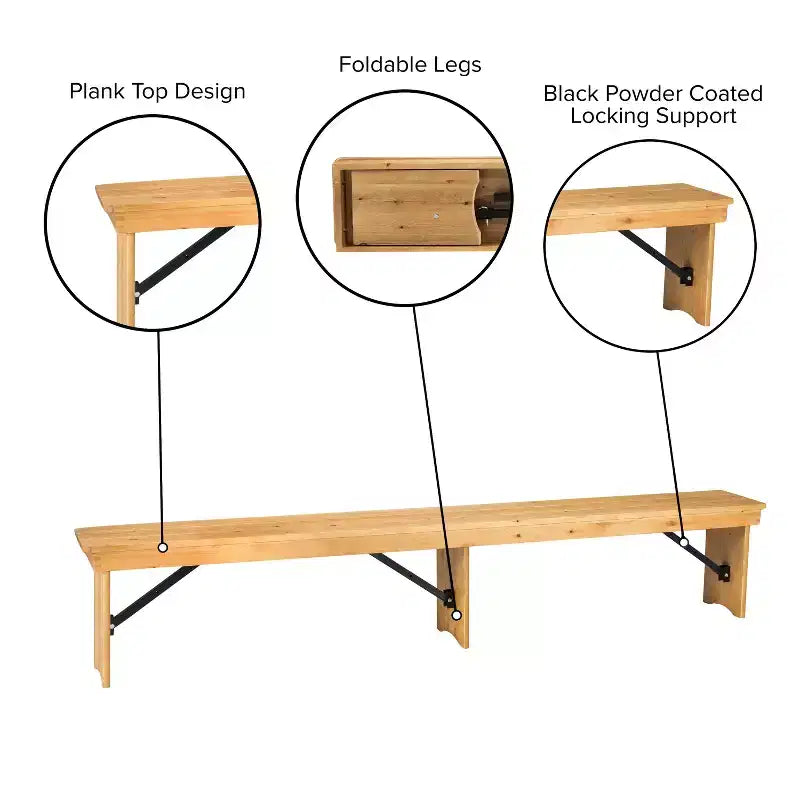 Banc pliant de style campagnard en pin massif 96 x 12