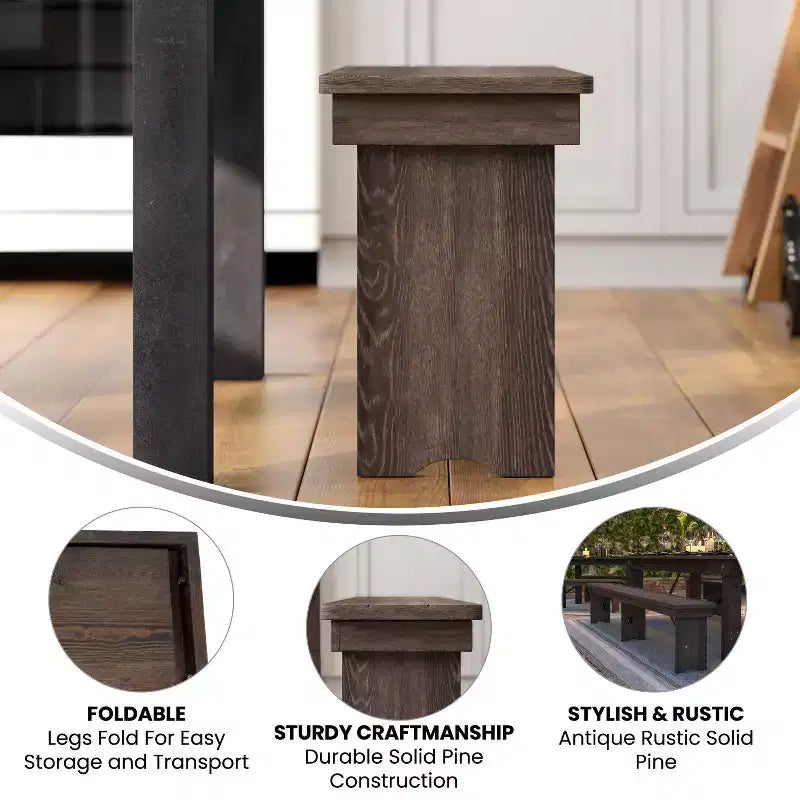 Banc pliant de style campagnard en pin massif 96 x 12