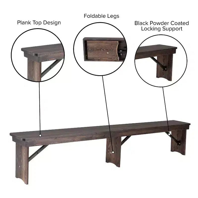 Banc pliant de style campagnard en pin massif 96 x 12