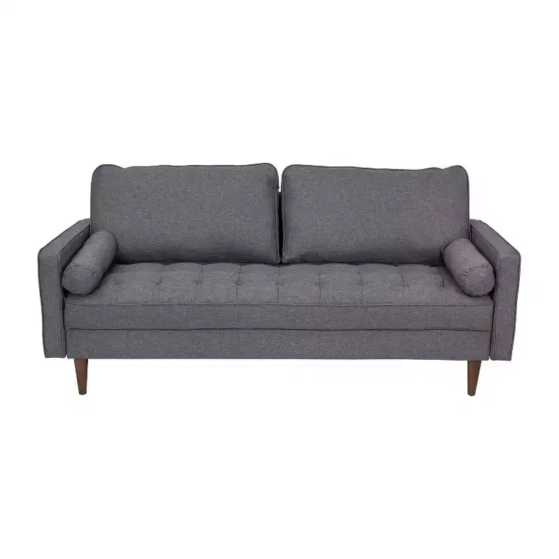 Canapé capitonné de style Mid-Century Modern avec ressorts ensachés, pieds en bois et coussins de dossier amovibles