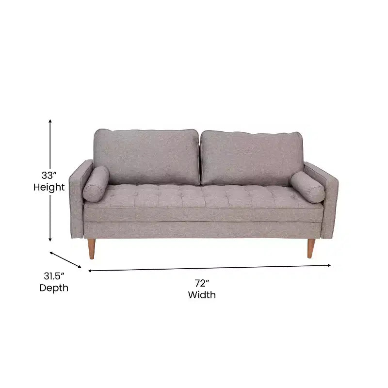 Canapé capitonné de style Mid-Century Modern avec ressorts ensachés, pieds en bois et coussins de dossier amovibles