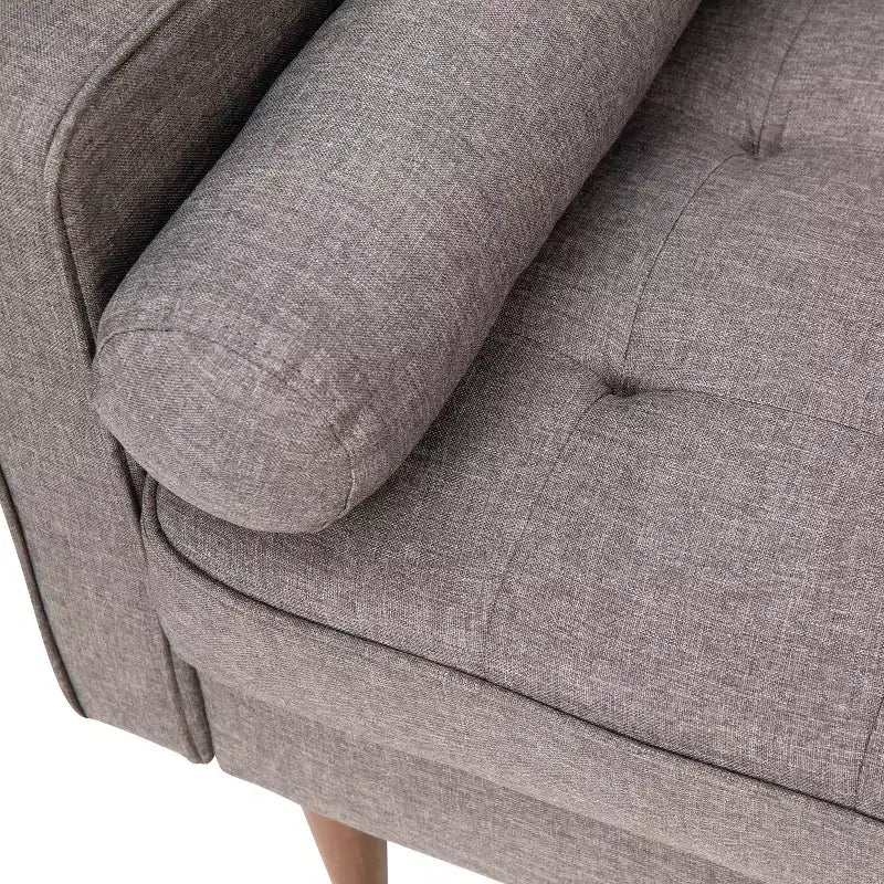 Canapé capitonné de style Mid-Century Modern avec ressorts ensachés, pieds en bois et coussins de dossier amovibles