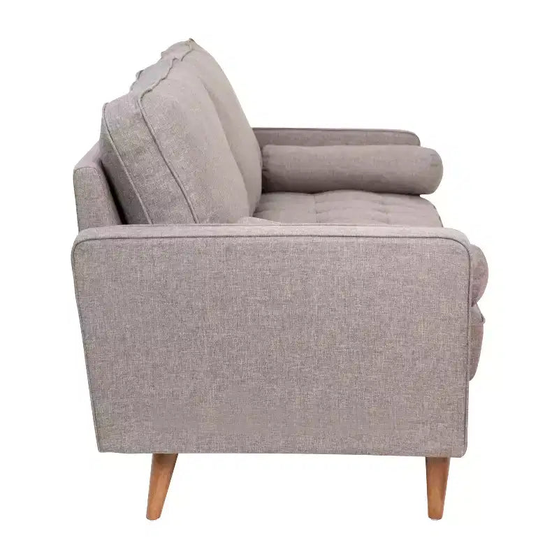 Canapé capitonné de style Mid-Century Modern avec ressorts ensachés, pieds en bois et coussins de dossier amovibles