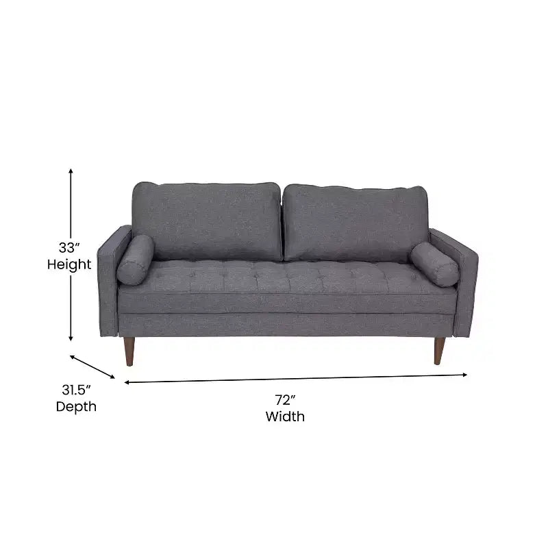 Canapé capitonné de style Mid-Century Modern avec ressorts ensachés, pieds en bois et coussins de dossier amovibles