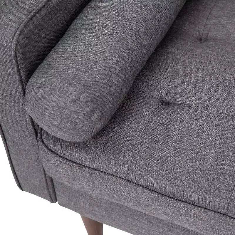 Canapé capitonné de style Mid-Century Modern avec ressorts ensachés, pieds en bois et coussins de dossier amovibles