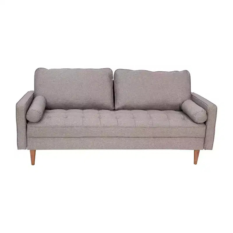 Canapé capitonné de style Mid-Century Modern avec ressorts ensachés, pieds en bois et coussins de dossier amovibles