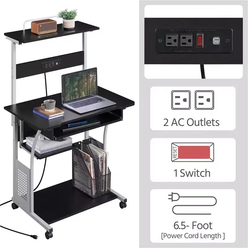 Bureau informatique à 3 niveaux avec station de charge pour le bureau à domicile