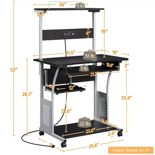 Bureau informatique à 3 niveaux avec station de charge pour le bureau à domicile