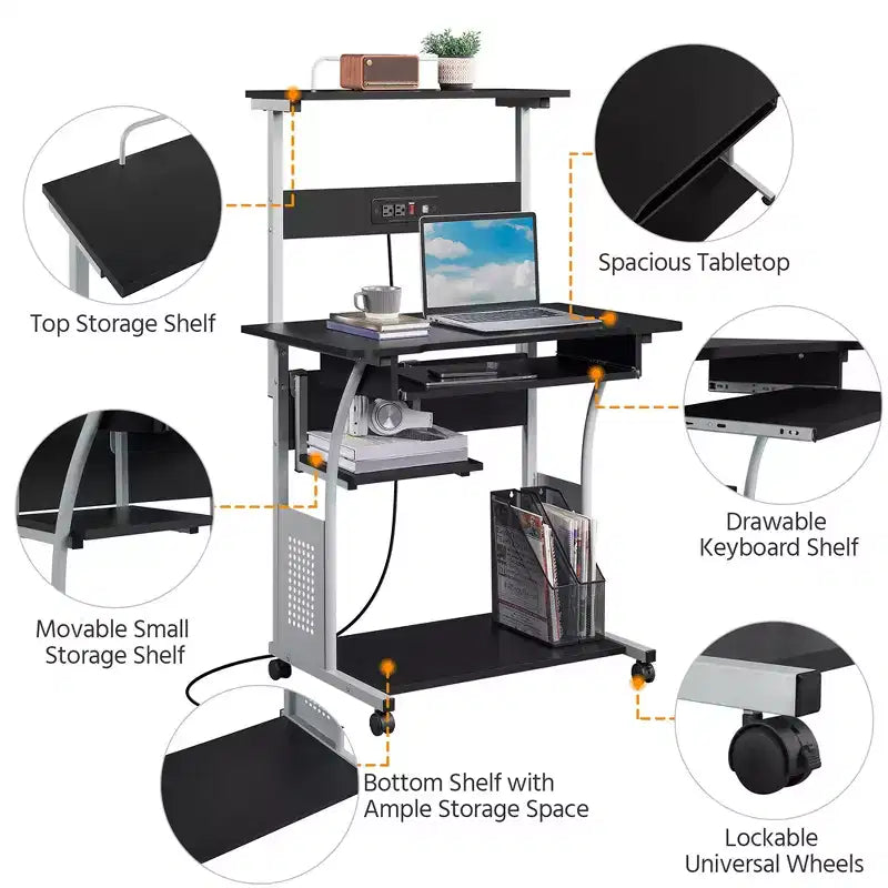 Bureau informatique à 3 niveaux avec station de charge pour le bureau à domicile