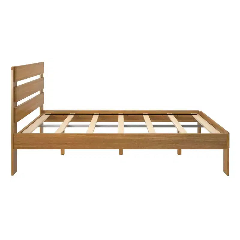 Lit Queen rustique avec tête de lit à planches, lit plateforme en bois massif