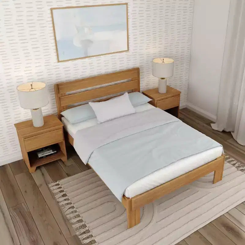 Lit Queen rustique avec tête de lit à planches, lit plateforme en bois massif