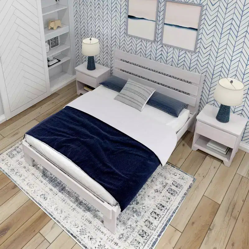 Lit Queen rustique avec tête de lit à planches, lit plateforme en bois massif