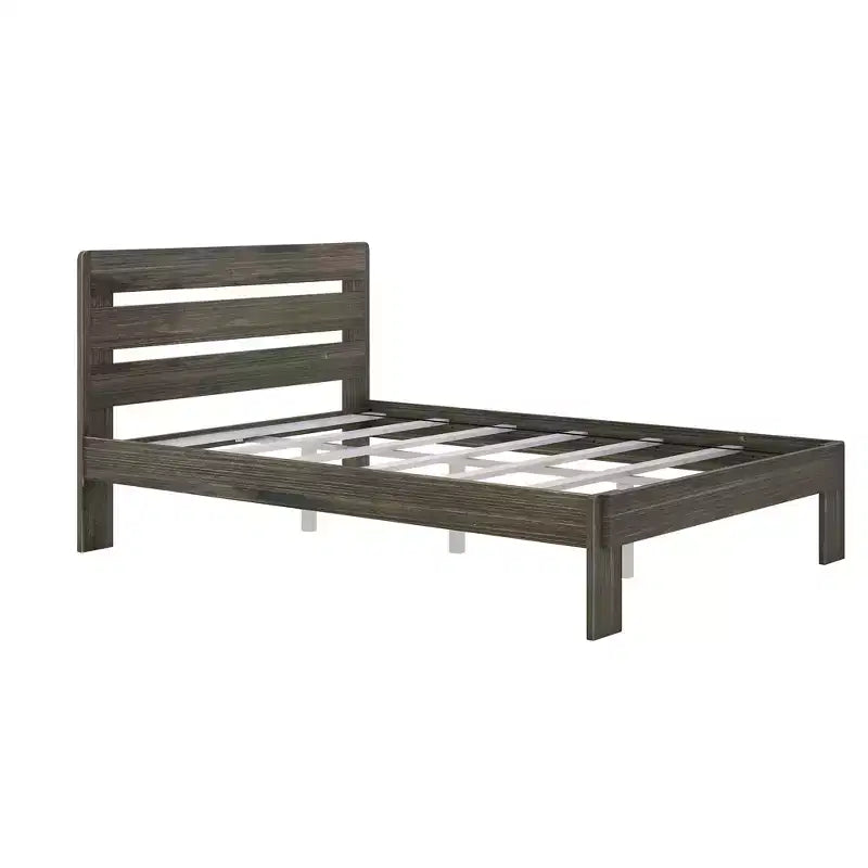 Lit Queen rustique avec tête de lit à planches, lit plateforme en bois massif