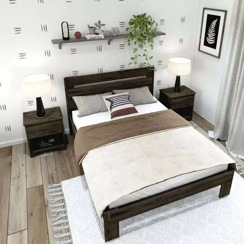 Lit Queen rustique avec tête de lit à planches, lit plateforme en bois massif