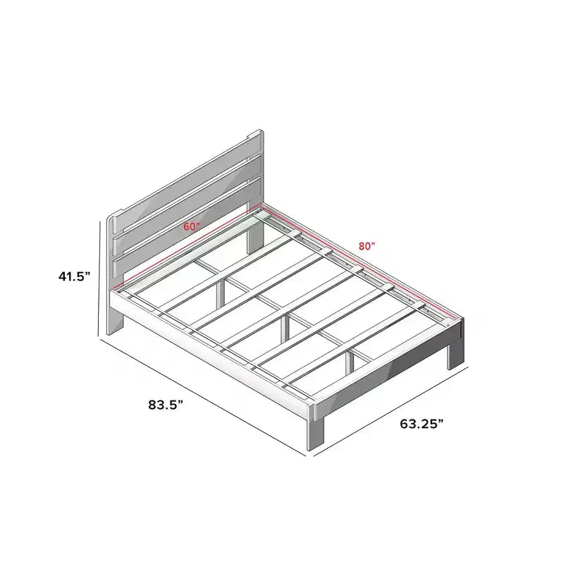 Lit Queen rustique avec tête de lit à planches, lit plateforme en bois massif