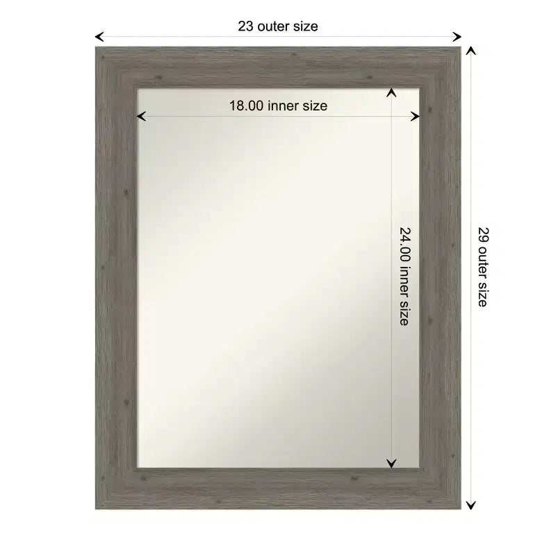 Miroir mural de salle de bain en bois, gris, non biseauté, étroit, 28,5 x 22,5 po