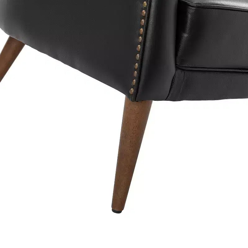 Fauteuil baril d'appoint capitonné en cuir véritable de 72,4 cm de large pour salon avec pieds en bois massif