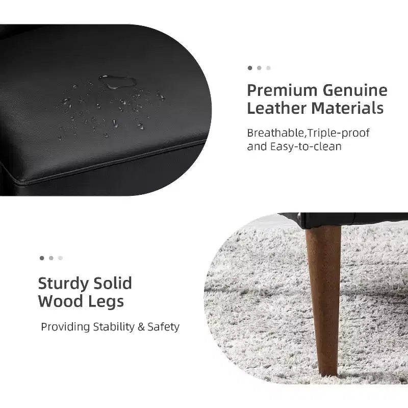 Fauteuil baril d'appoint capitonné en cuir véritable de 72,4 cm de large pour salon avec pieds en bois massif