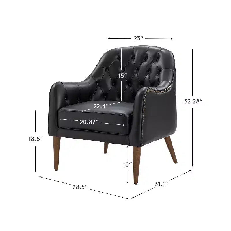 Fauteuil baril d'appoint capitonné en cuir véritable de 72,4 cm de large pour salon avec pieds en bois massif