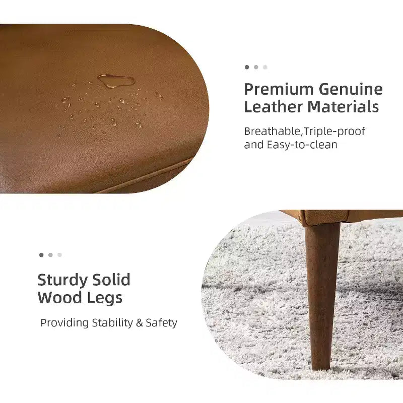 Fauteuil baril d'appoint capitonné en cuir véritable de 72,4 cm de large pour salon avec pieds en bois massif