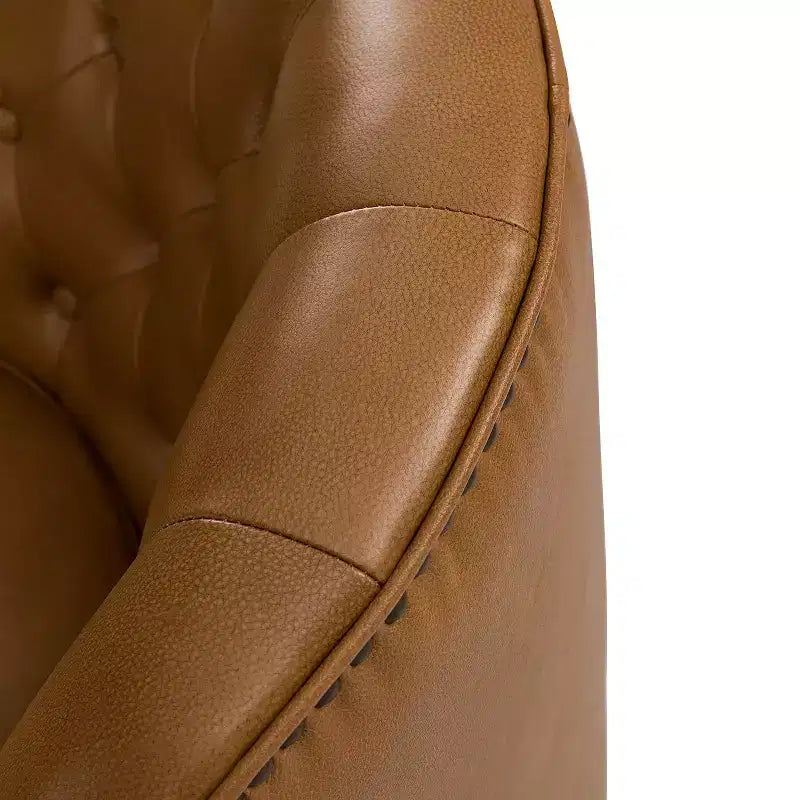 Fauteuil baril d'appoint capitonné en cuir véritable de 72,4 cm de large pour salon avec pieds en bois massif