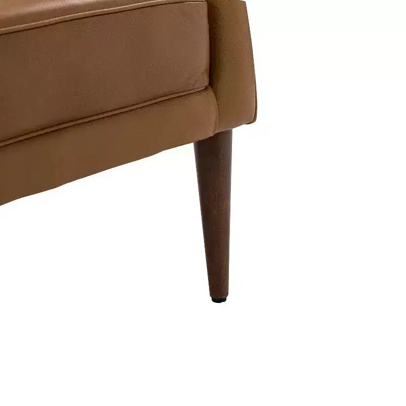 Fauteuil baril d'appoint capitonné en cuir véritable de 72,4 cm de large pour salon avec pieds en bois massif