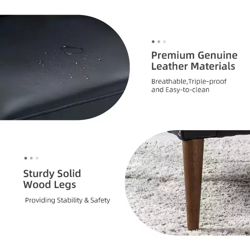 Fauteuil baril d'appoint capitonné en cuir véritable de 72,4 cm de large pour salon avec pieds en bois massif