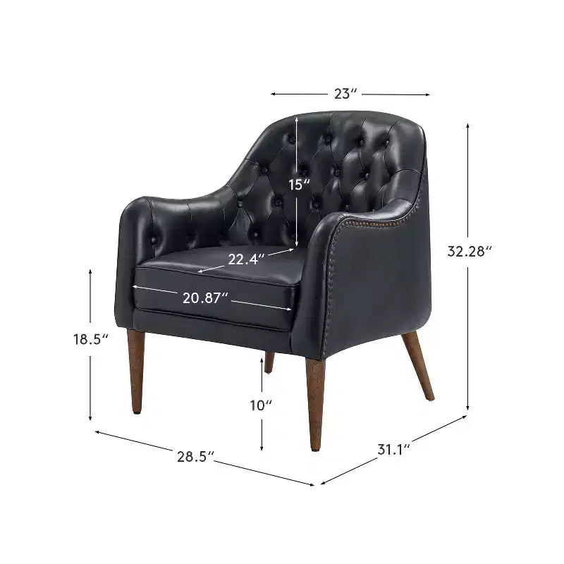 Fauteuil baril d'appoint capitonné en cuir véritable de 72,4 cm de large pour salon avec pieds en bois massif