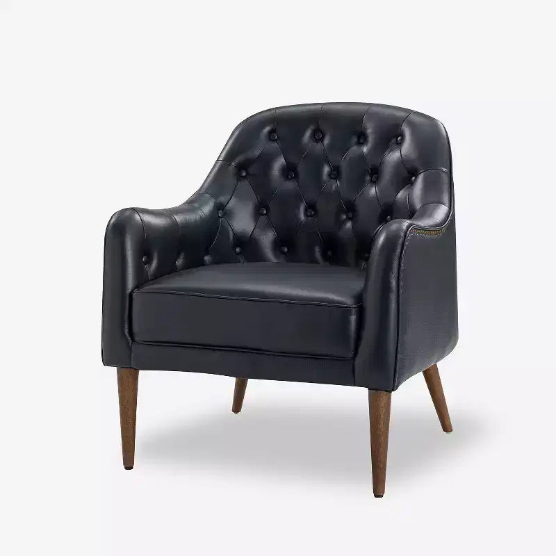 Fauteuil baril d'appoint capitonné en cuir véritable de 72,4 cm de large pour salon avec pieds en bois massif